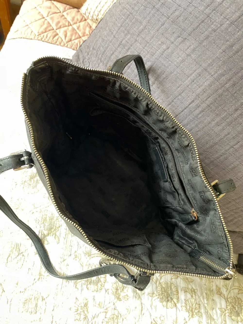 Michael Kors Black Leather Tote with Signature MK Pendant — Medium size